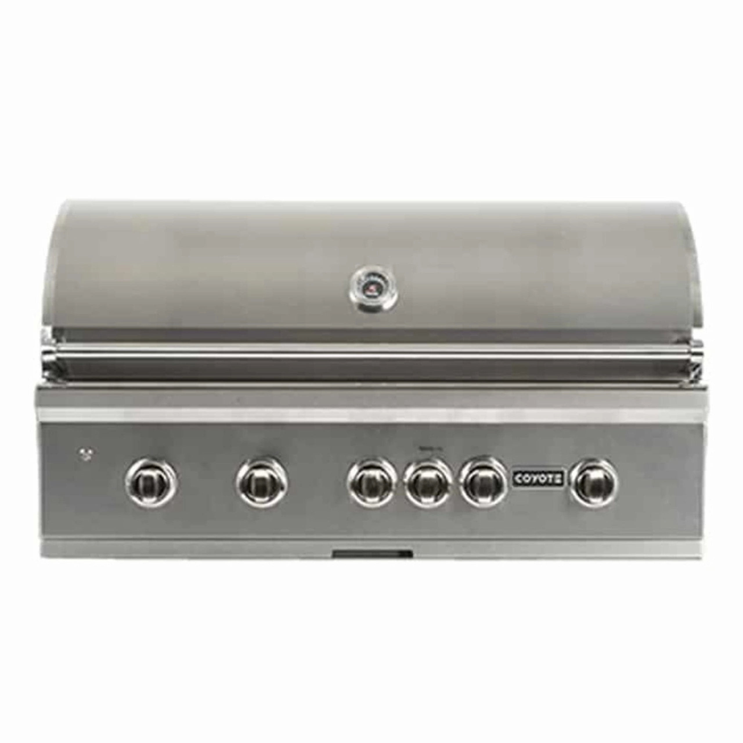 Coyote S-Series 42-inch Rapid Sear Built-In LP Gas Grill C2SL42LP stainless steel BBQ grill with side table