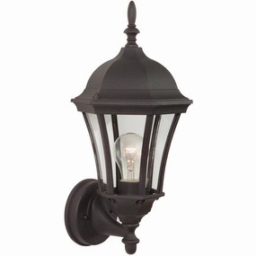 Curved Glass Cast One Light Wall Mount Textured BlackOutdoor wall sconces with motion sensor