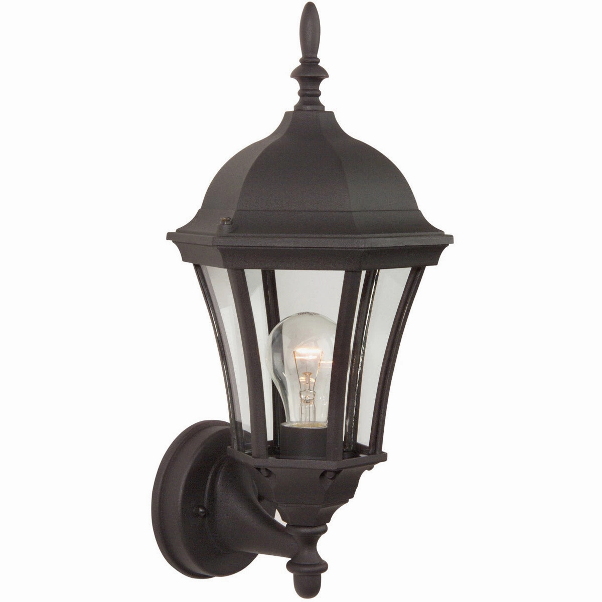 Curved Glass Cast One Light Wall Mount Textured BlackOutdoor wall sconces with motion sensor