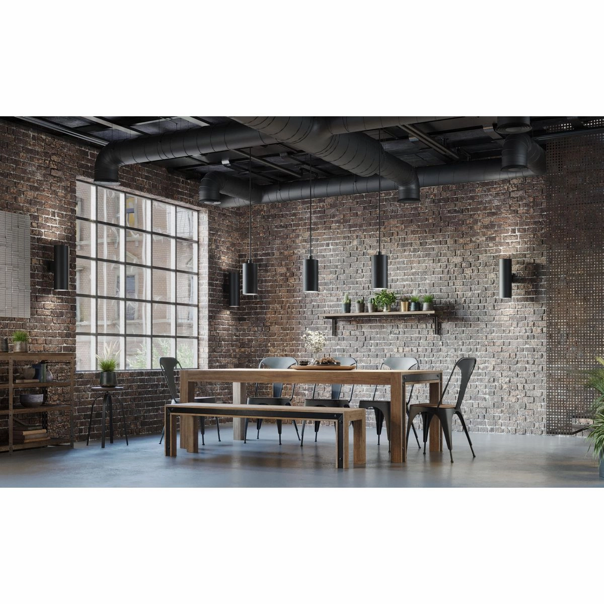 Cylinder Two Light Wall Lantern Black