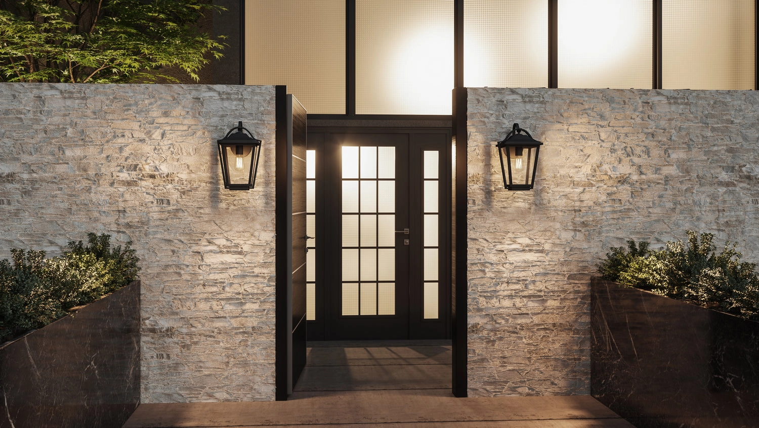 Darius One Light Outdoor Wall Lantern Earth Black