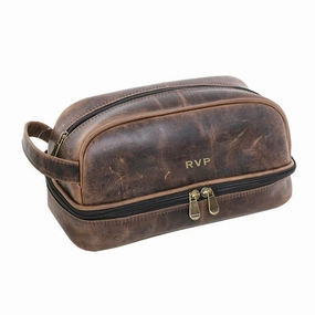 Daily Clearance Deal Daytrekr Distressed Leather Drop-Bottom Travel Kit