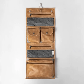Mega Hot Offer Save More Now Thandana Roll Up Leather Toiletry Bag With Hook | Hazelnut