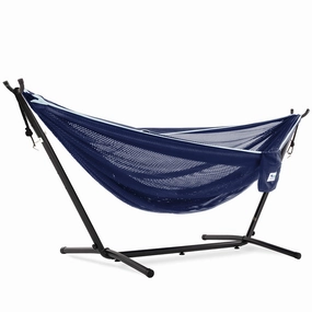 Double Mesh Hammock with Stand (9ft/280cm) - Navy & Turquoise outdoor hammock with stand and canopy