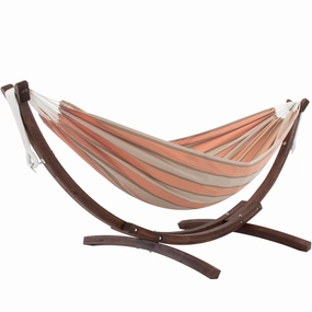 Double Sunbrella Hammock with Solid Pine Stand (8ft/260cm) - Cameo outdoor hammock with stand and canopy