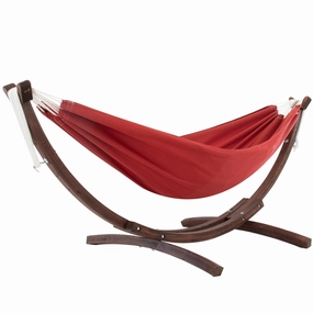 Double Sunbrella Hammock with Solid Pine Stand (8ft/260cm) - Crimson outdoor hammock with stand and canopy