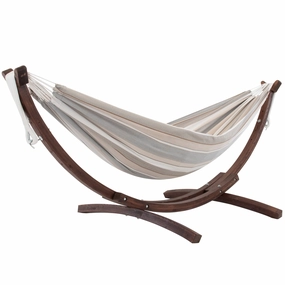Double Sunbrella Hammock with Solid Pine Stand (8ft/260cm) - Dove outdoor hammock with stand and canopy