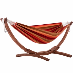 Double Sunbrella Hammock with Solid Pine Stand (8ft/260cm) - Sunset outdoor hammock with stand and canopy