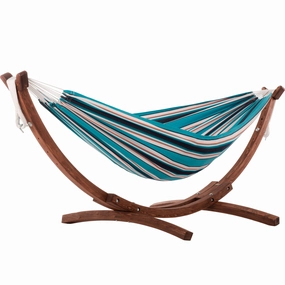 Double Sunbrella Hammock with Solid Pine Stand (8ft/260cm) - Token Surfside outdoor hammock with stand and canopy