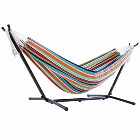 Double Sunbrella Hammock with Stand (9ft/280cm) - Carousel Confetti outdoor hammock with stand and canopy
