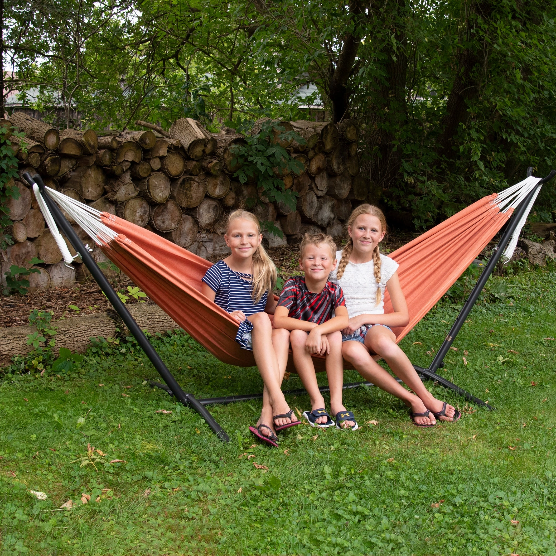 Double Sunbrella Hammock with Stand (9ft/280cm) - Coral