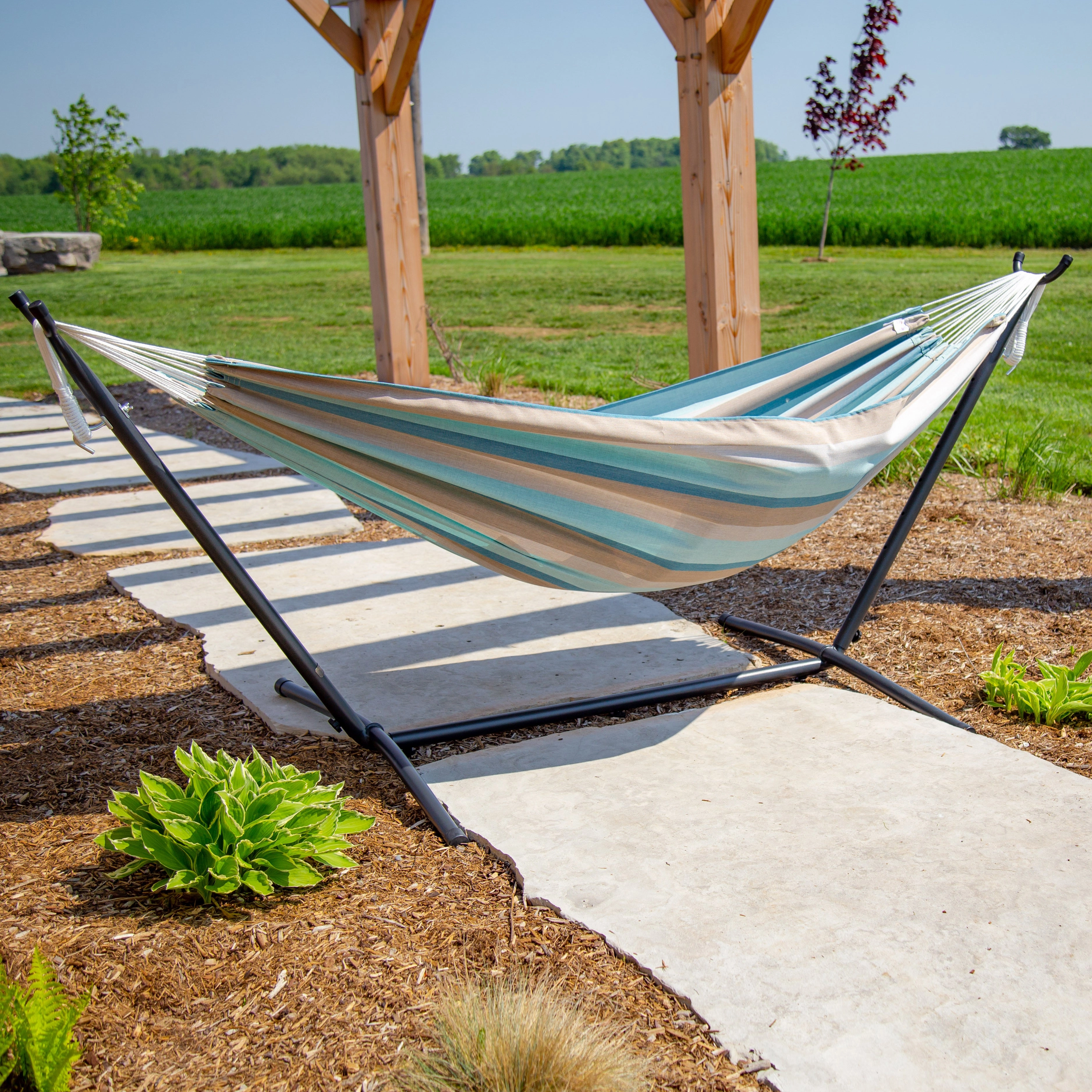 Double Sunbrella Hammock with Stand (9ft/280cm) - Gateway Mist
