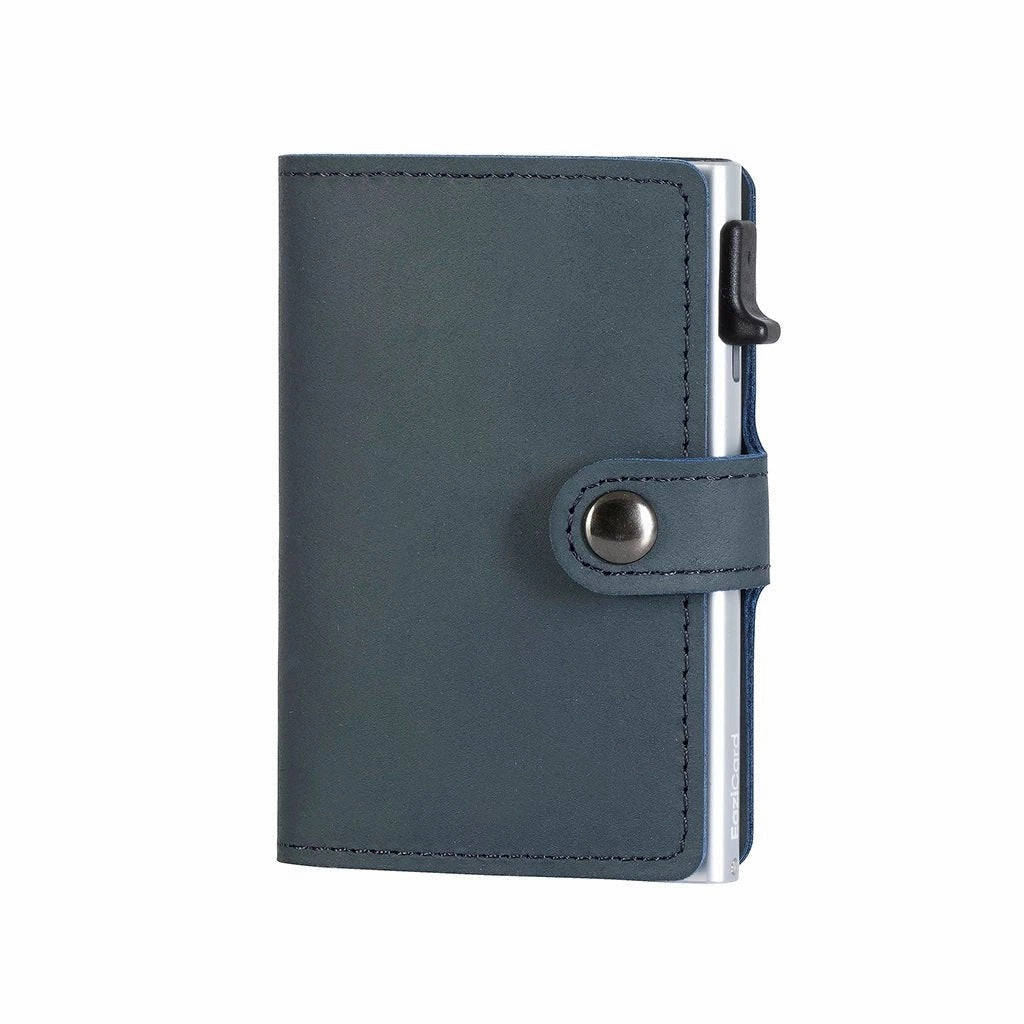 Limited Stock Alert Eazicard Genuine Leather Saddle Rfid Wallet | Blue/Silver