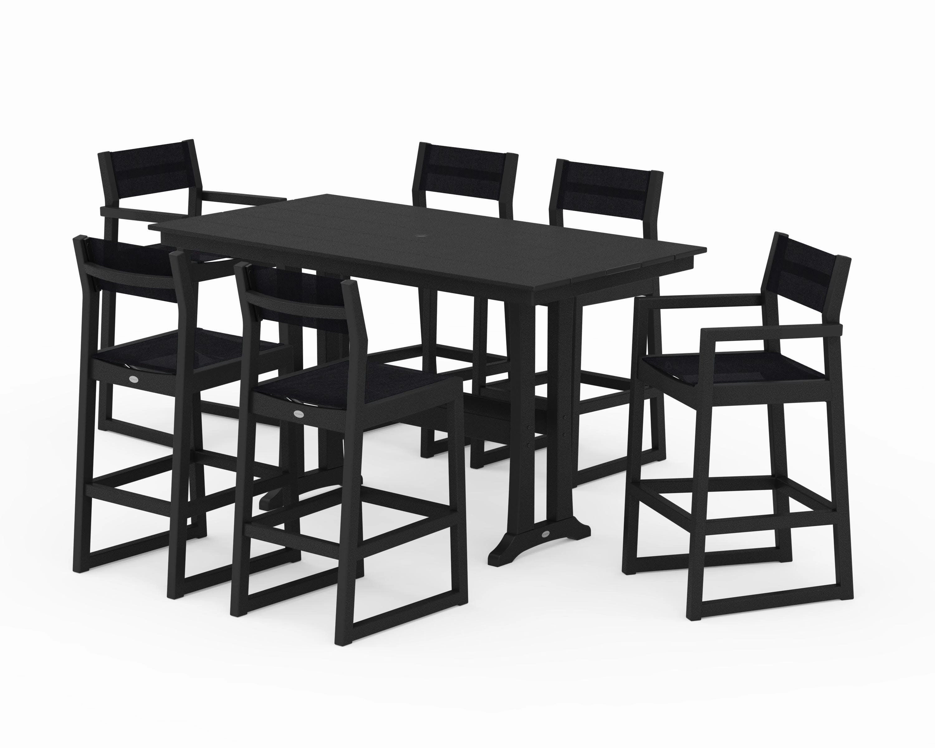 EDGE Sling 7-Piece Farmhouse Bar Set with Trestle Legs