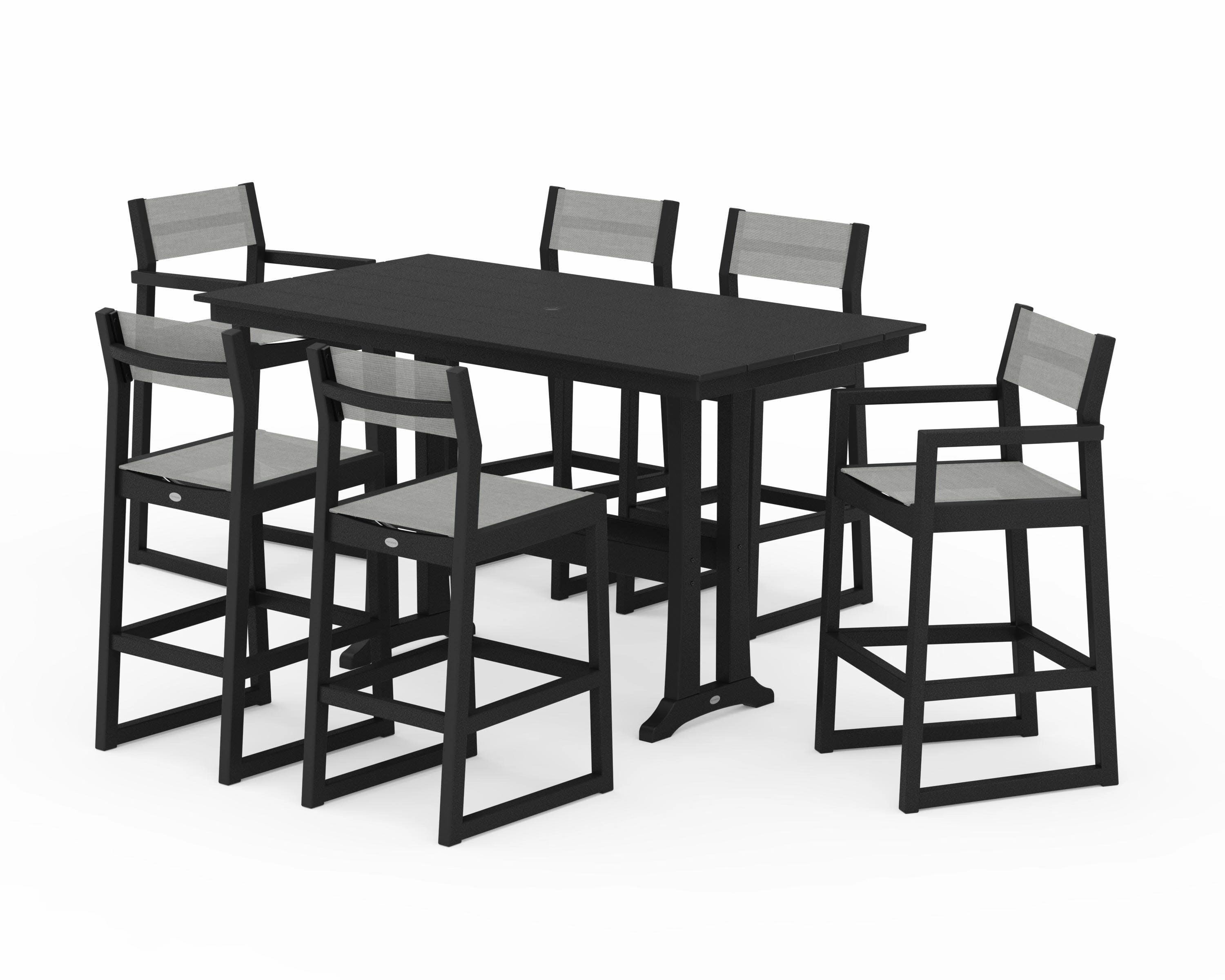 EDGE Sling 7-Piece Farmhouse Bar Set with Trestle Legs