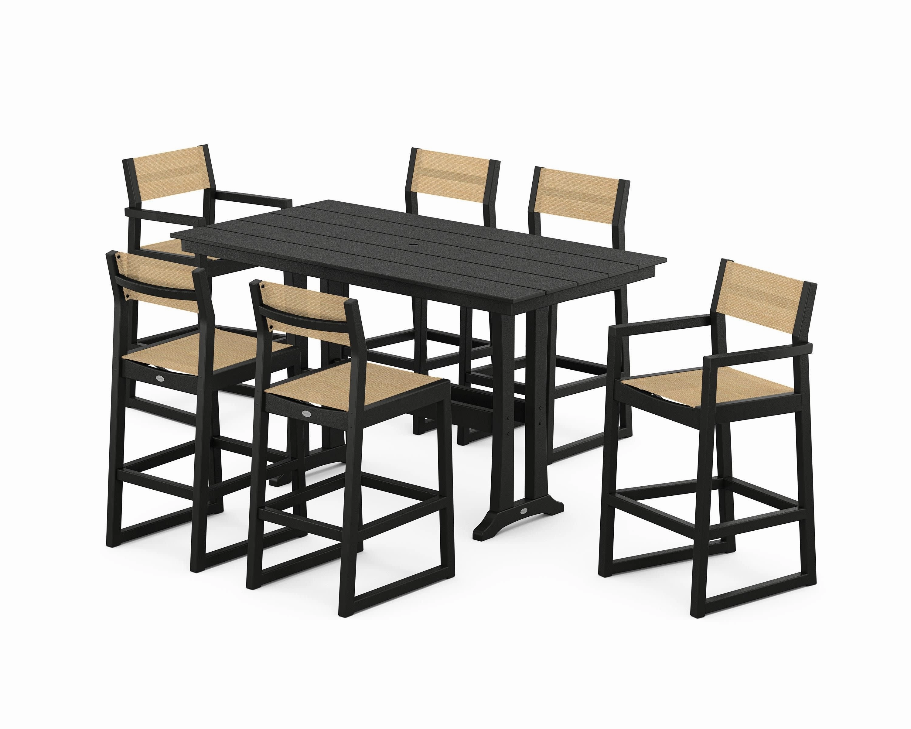 EDGE Sling 7-Piece Farmhouse Bar Set with Trestle Legs