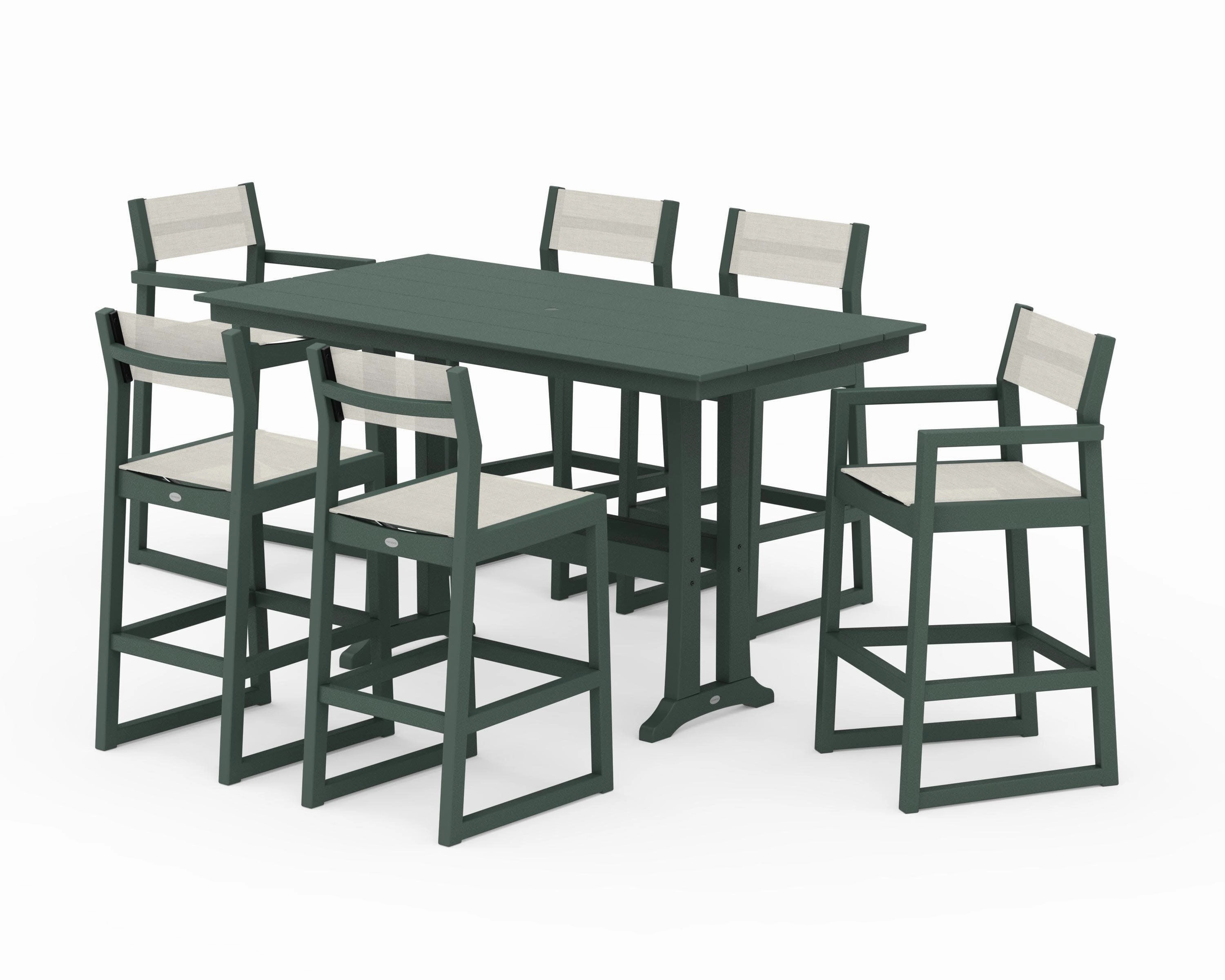 EDGE Sling 7-Piece Farmhouse Bar Set with Trestle Legs