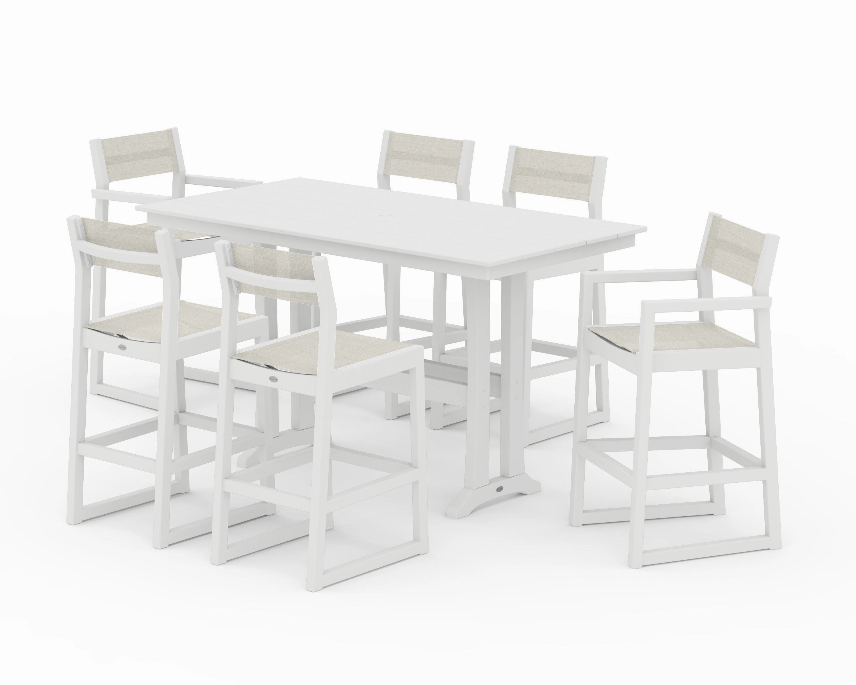 EDGE Sling 7-Piece Farmhouse Bar Set with Trestle Legsoutdoor patio furniture set