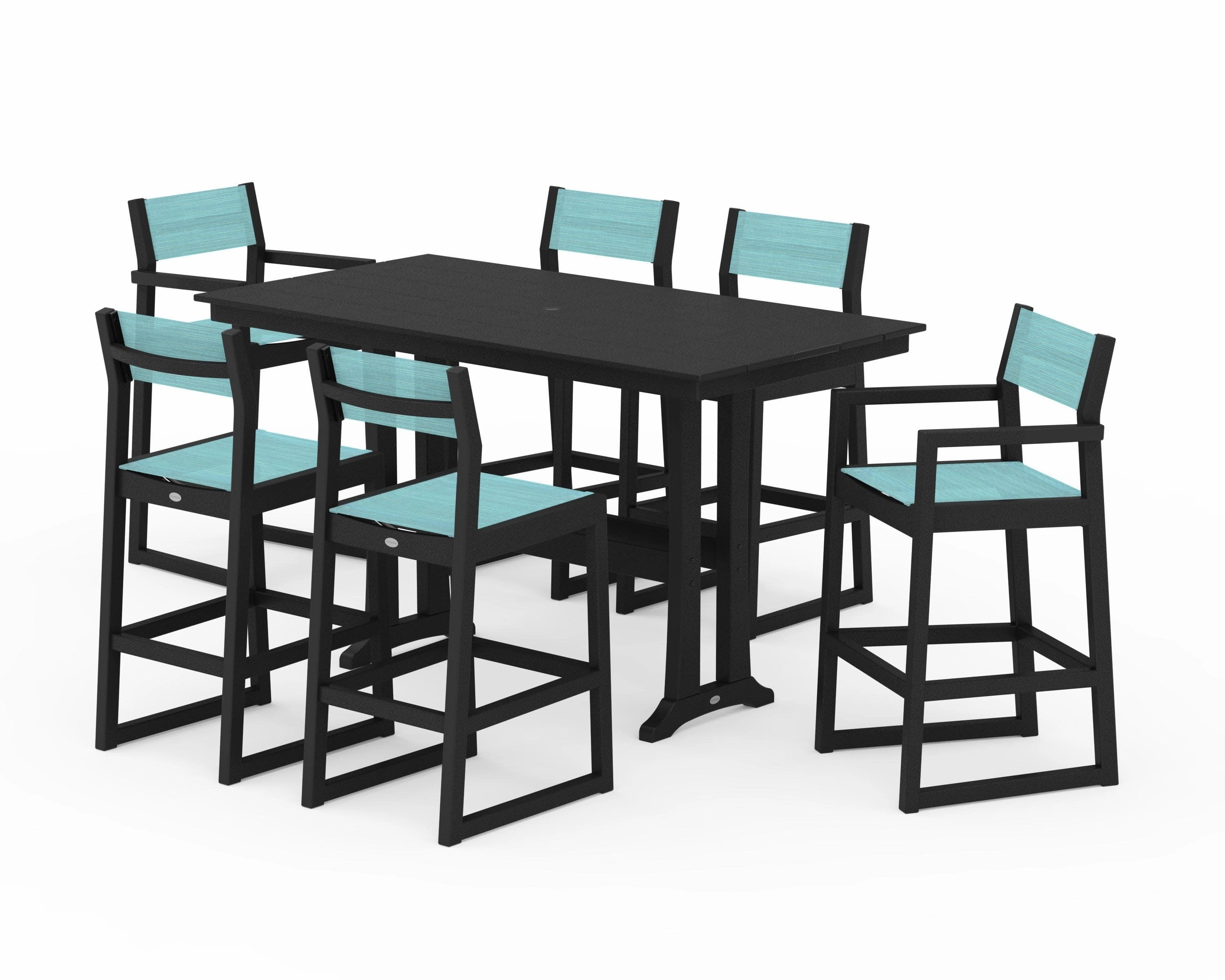 EDGE Sling 7-Piece Farmhouse Bar Set with Trestle Legs