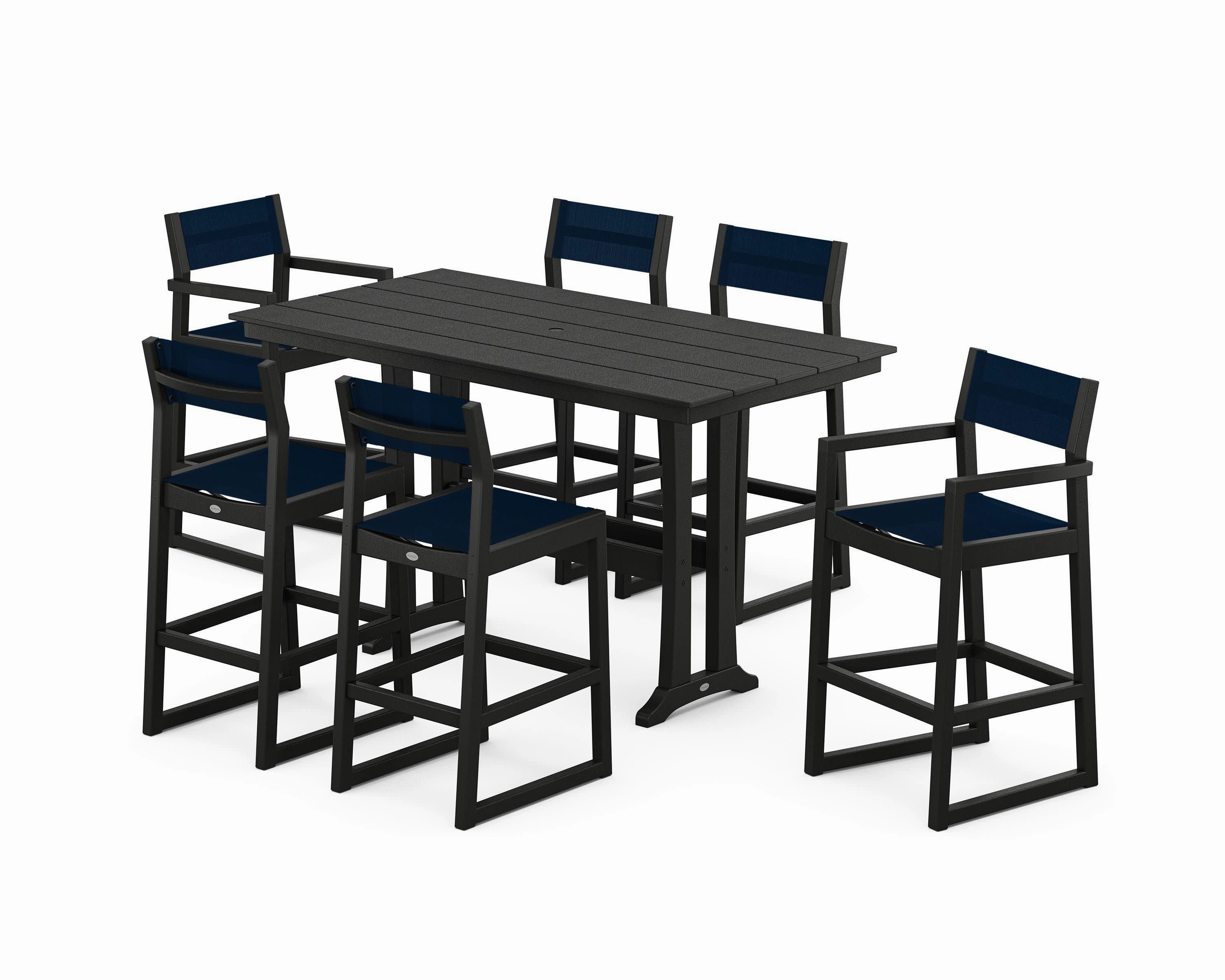 EDGE Sling 7-Piece Farmhouse Bar Set with Trestle Legs