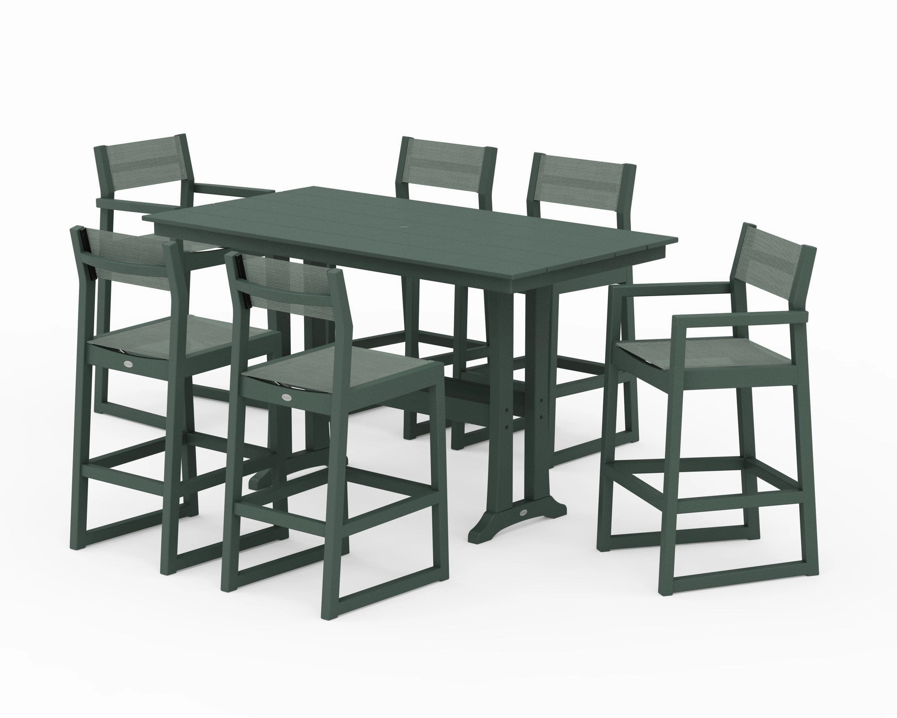 EDGE Sling 7-Piece Farmhouse Bar Set with Trestle Legs