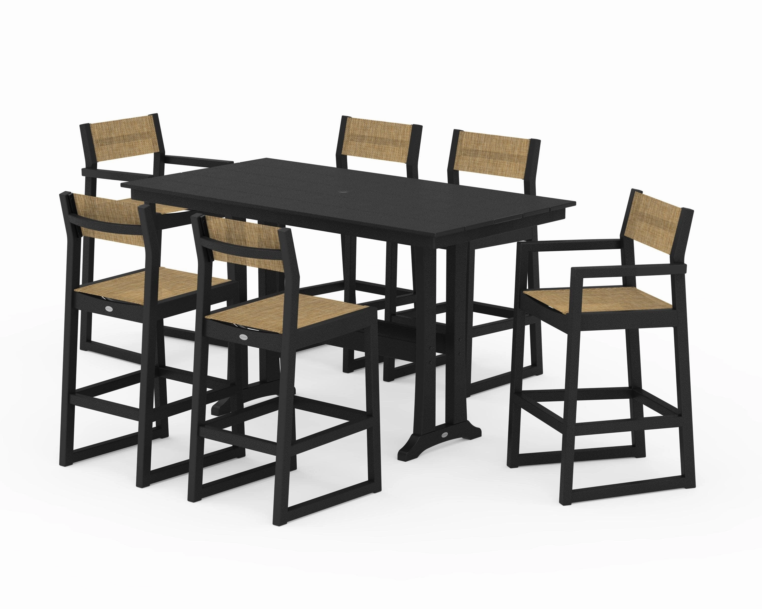 EDGE Sling 7-Piece Farmhouse Bar Set with Trestle Legs