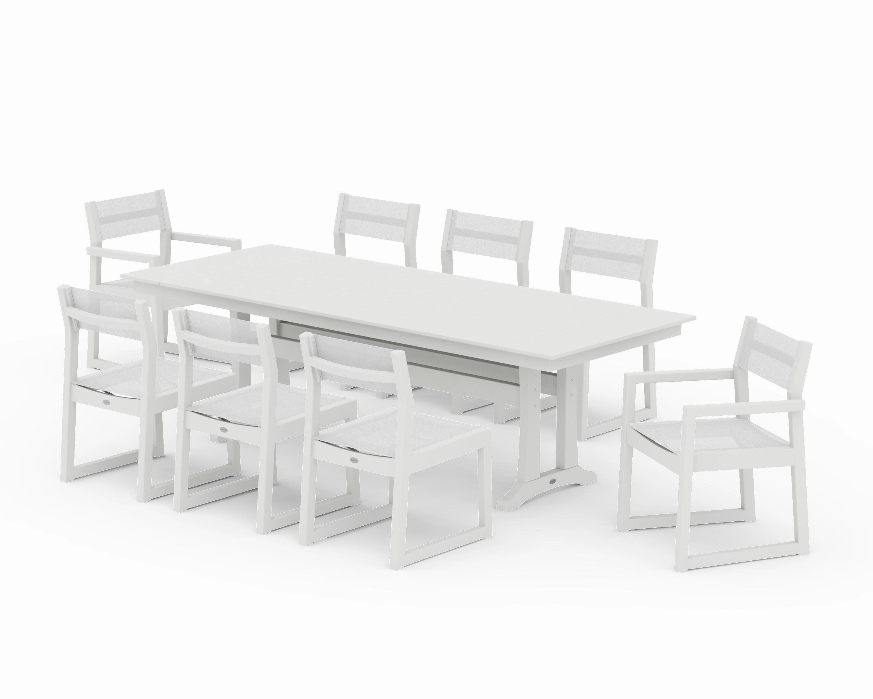 EDGE Sling 9-Piece Farmhouse Trestle Dining Set