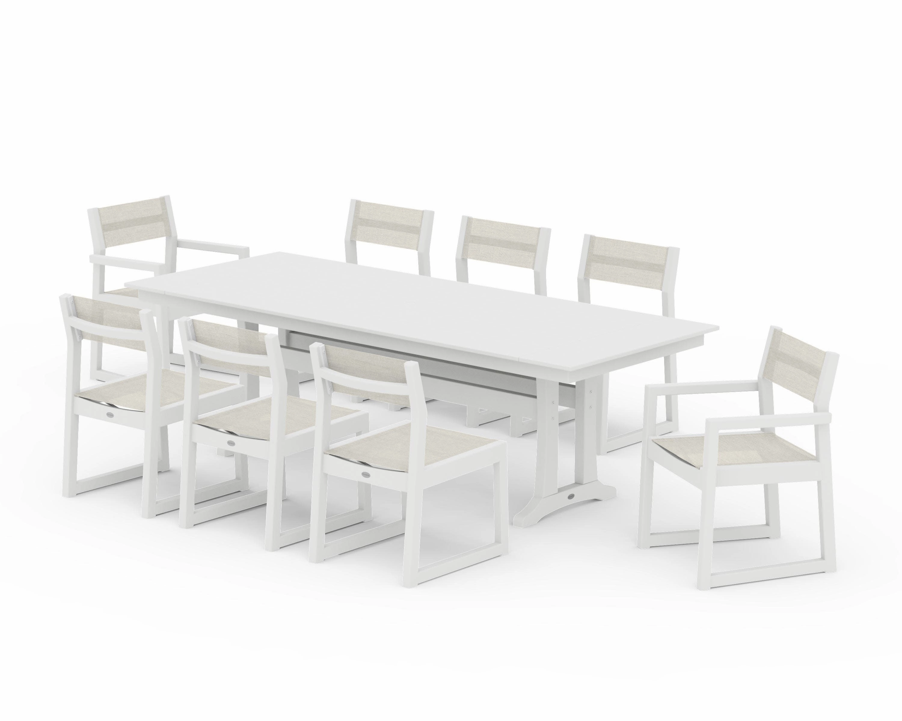 EDGE Sling 9-Piece Farmhouse Trestle Dining Setoutdoor patio furniture set