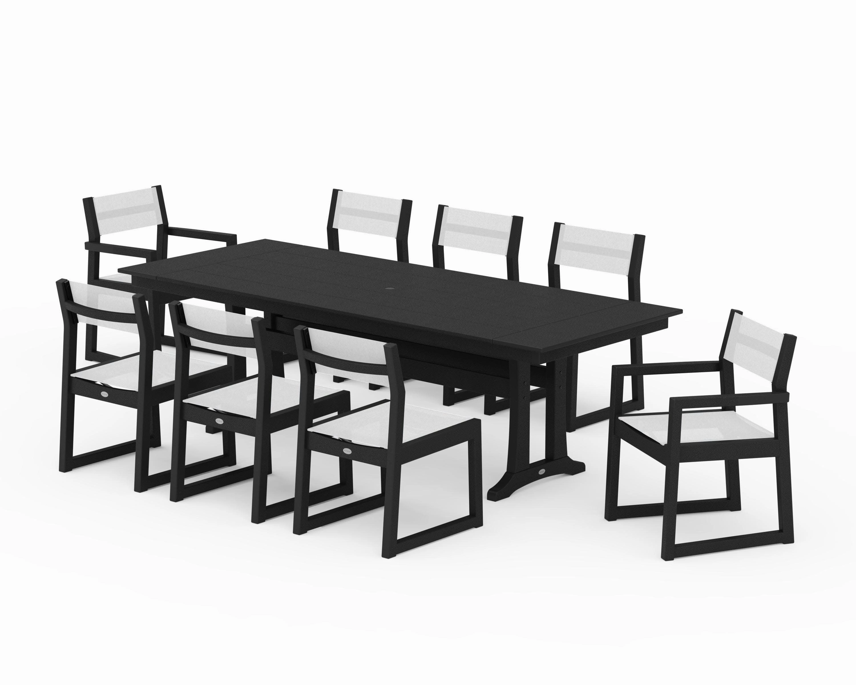 EDGE Sling 9-Piece Farmhouse Trestle Dining Set