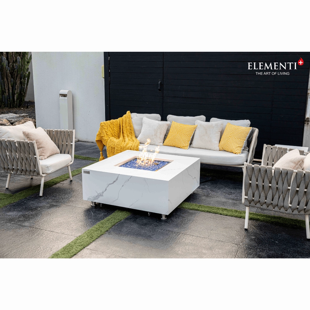 Elementi Plus Bianco Marble Porcelain Fire Table OFP103