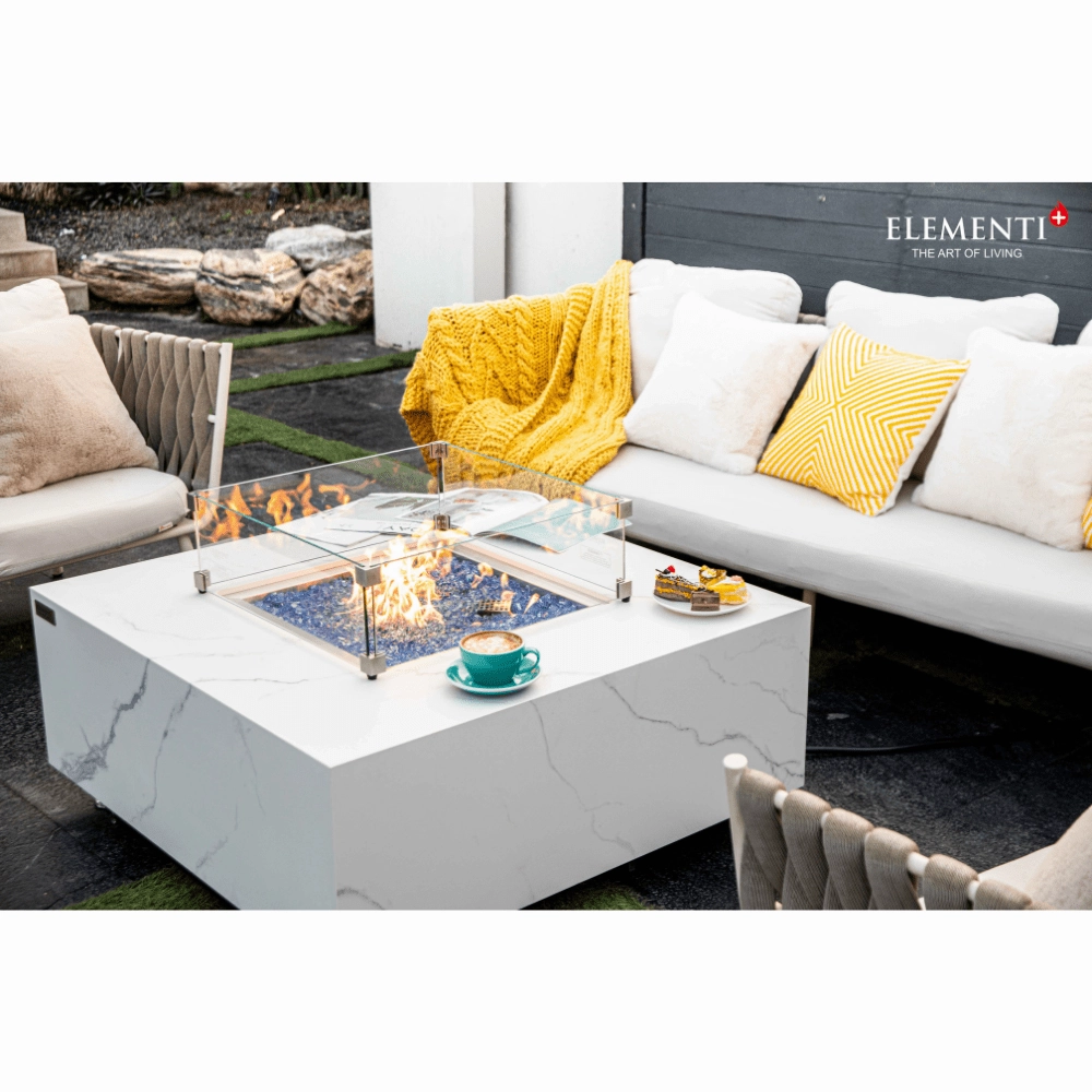 Elementi Plus Bianco Marble Porcelain Fire Table OFP103