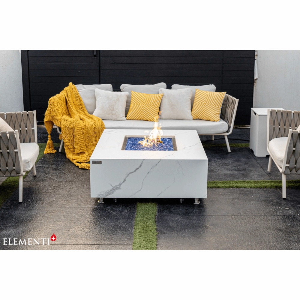 Elementi Plus Bianco Marble Porcelain Fire Table OFP103