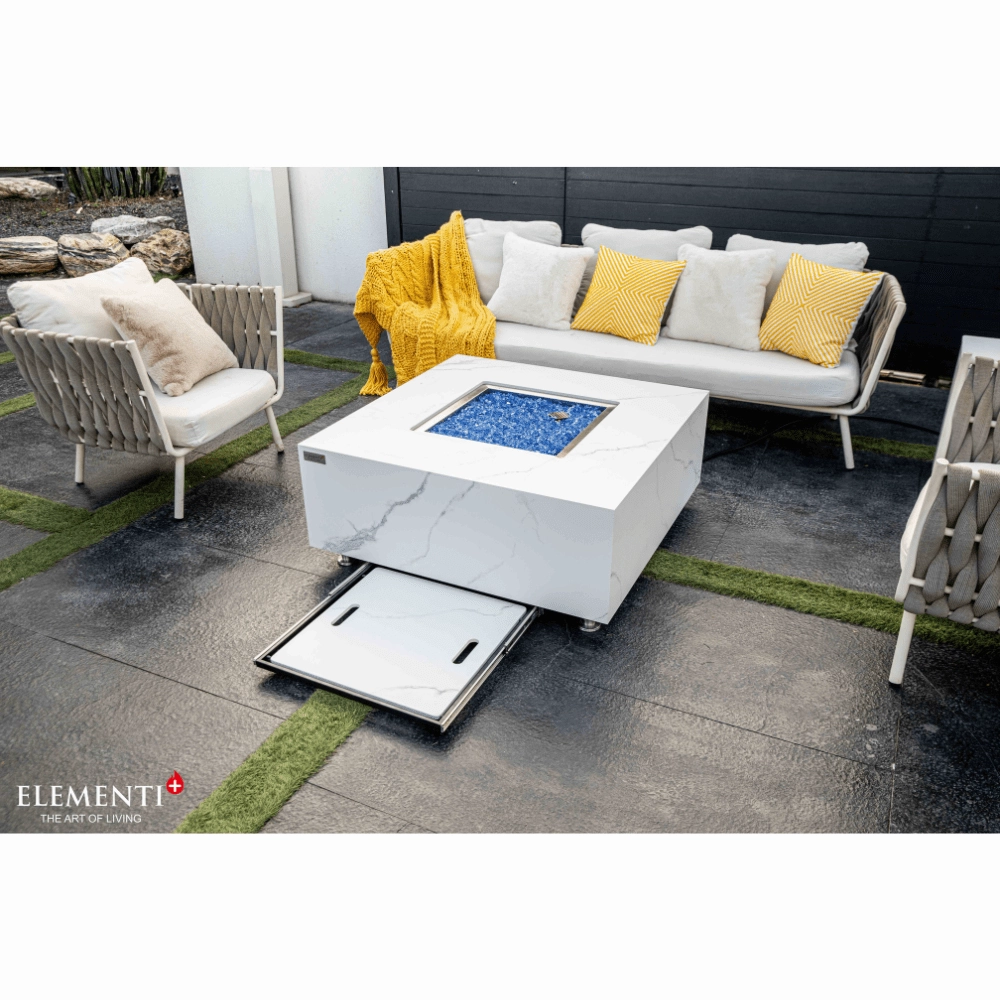 Elementi Plus Bianco Marble Porcelain Fire Table OFP103