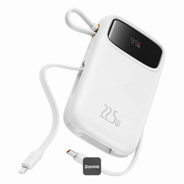Weekend Sale Special Baseus Qpow 2 Dual Cable Digital Display Fast Charge Power Bank 20000Mah 22.5W White