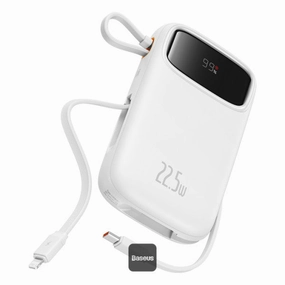 Weekend Sale Special Baseus Qpow 2 Dual Cable Digital Display Fast Charge Power Bank 20000Mah 22.5W White