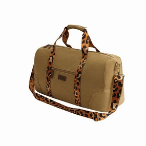 Daily Deal Frenzy Escape Classic Canvas Weekender Bag With Animal Print Straps | Light Brown