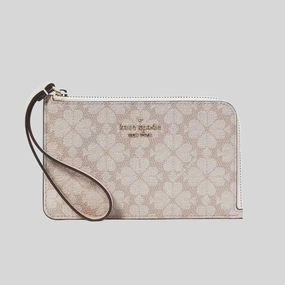 Shop Grab Offer Kate Spade Lucy Spade Flower Small L-Zip Wristlet Dark Beige Kh614