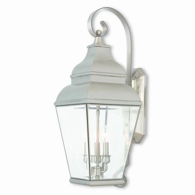 Exeter Three Light Outdoor Wall Lantern Brushed NickelOutdoor wall sconces with motion sensor