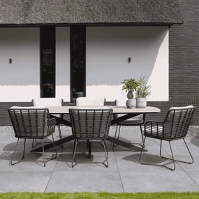 Fabrice 6 Seat Garden Dining Set - Ceramic Table topsolid wood outdoor table and chairs set