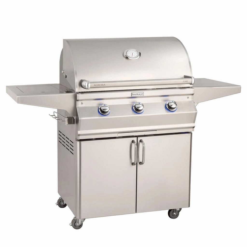 Fire Magic Aurora 30" Portable Gas Grill with Analog Thermometer & Flush Mounted Single Side Burner A540s compact BBQ grill for small spaces