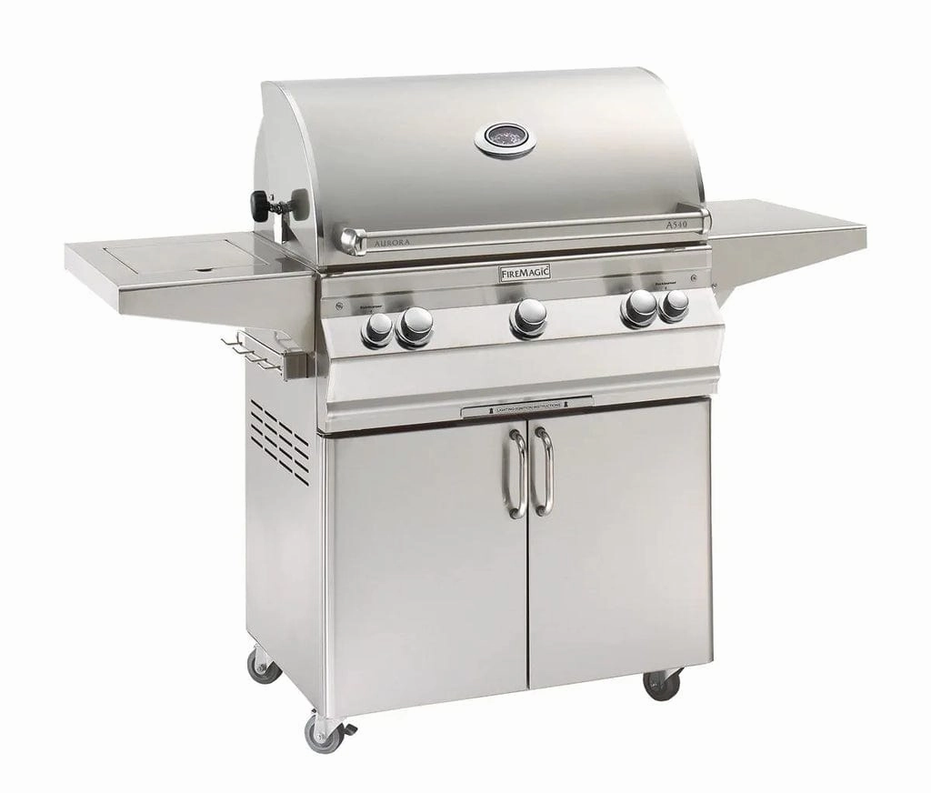 Fire Magic Aurora 30" Portable Gas Grill with Backburner, Rotisserie Kit & Single Side Burner A540s professional outdoor BBQ grill set