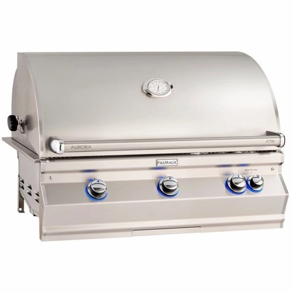 Fire Magic Aurora 36" Built-In Gas Grill with Analog Thermometer A790i stainless steel BBQ grill with side table