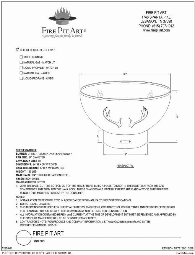 Fire Pit Art Antlers 36-inch Electric AWEIS Fire Pit Antlers-PENTA24-200K BTU-AWEIS