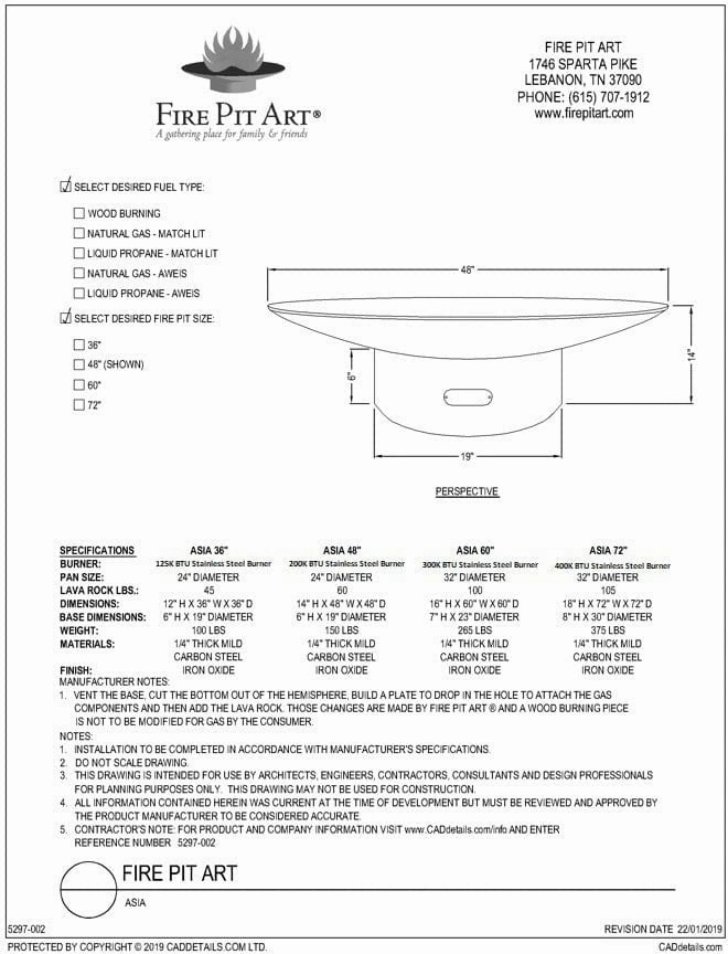 Fire Pit Art Asia 36-inch Match Lit Fire Pit Asia 36"-PENTA18-125K BTU