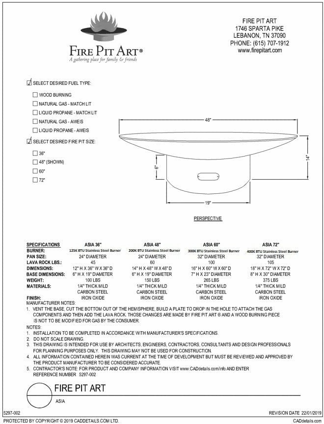 Fire Pit Art Asia 36-inch Wood Burning Fire Pit Asia 36" - Wood Burning