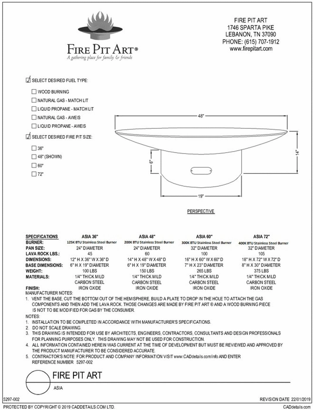Fire Pit Art Asia 60-inch Match Lit Fire Pit Asia 60"- PENTA36-300K BTU