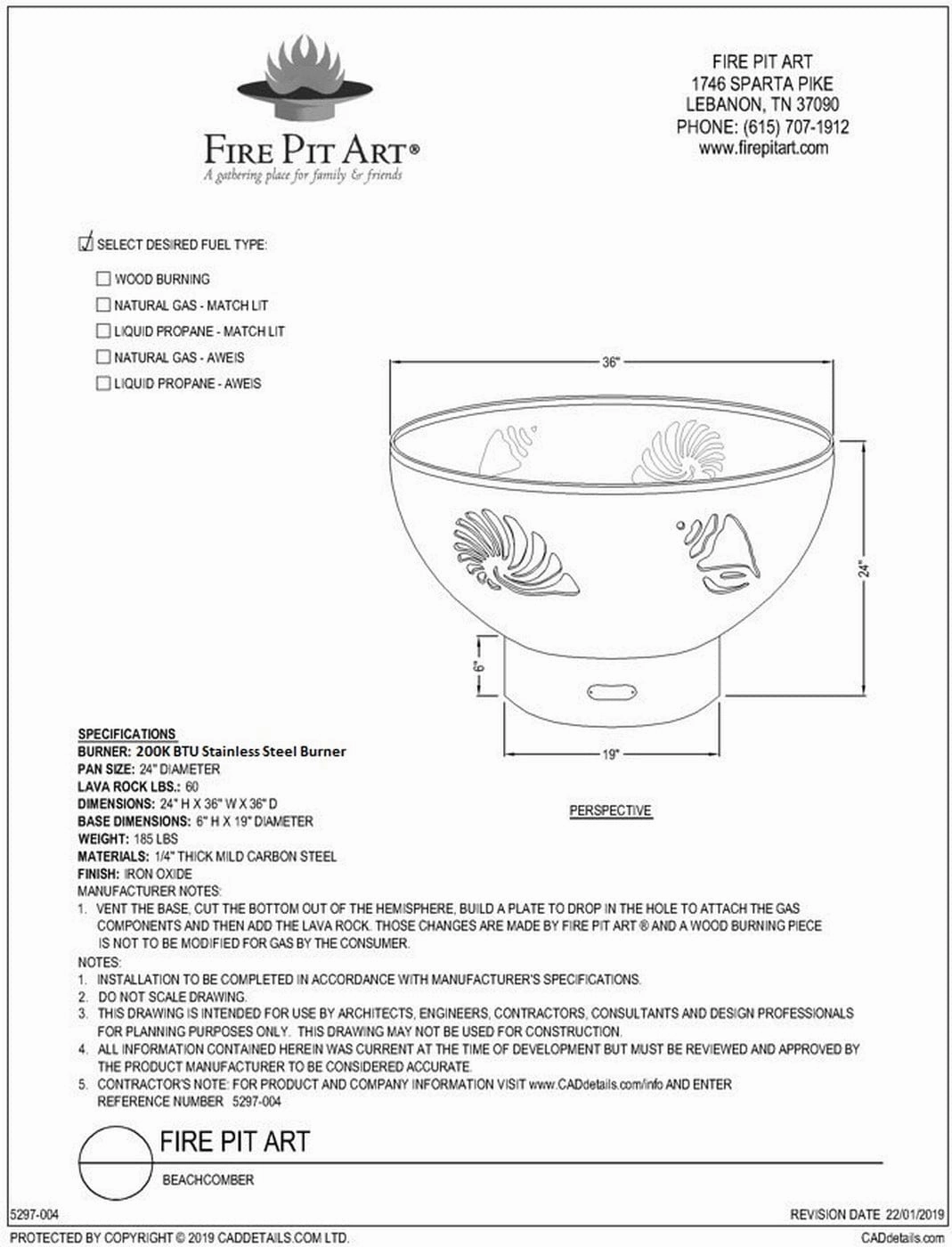 Fire Pit Art Beachcomber 36-inch Wood Burning Fire Pit - Beach