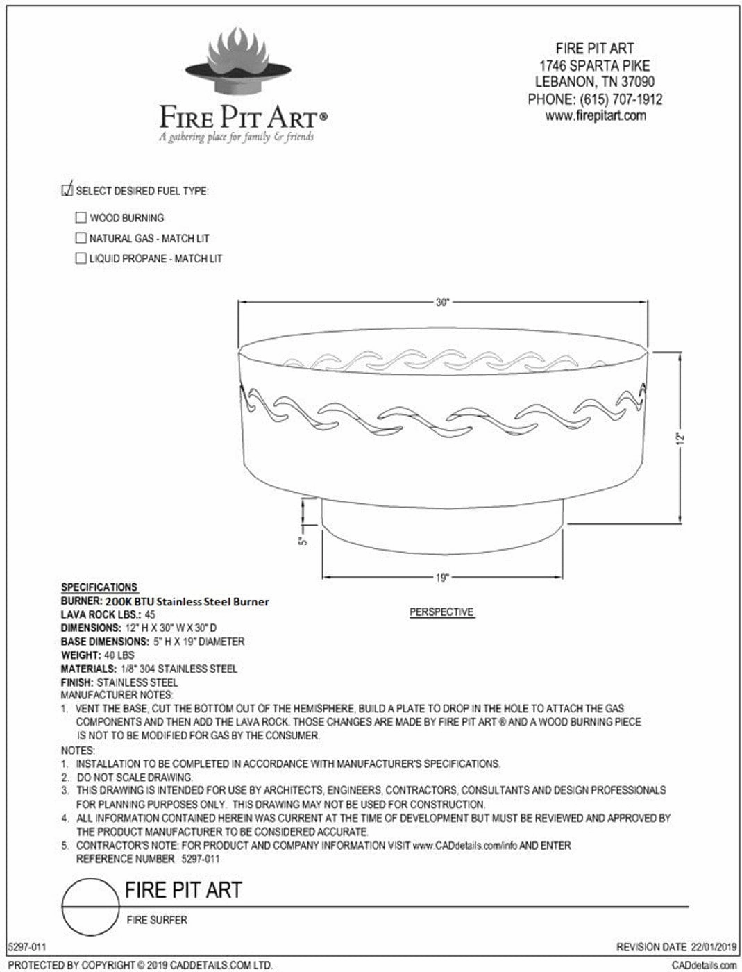 Fire Pit Art Fire Surfer 30-inch Match Lit Fire Pit - FireSurfer30"-PENTA24-200K BTU