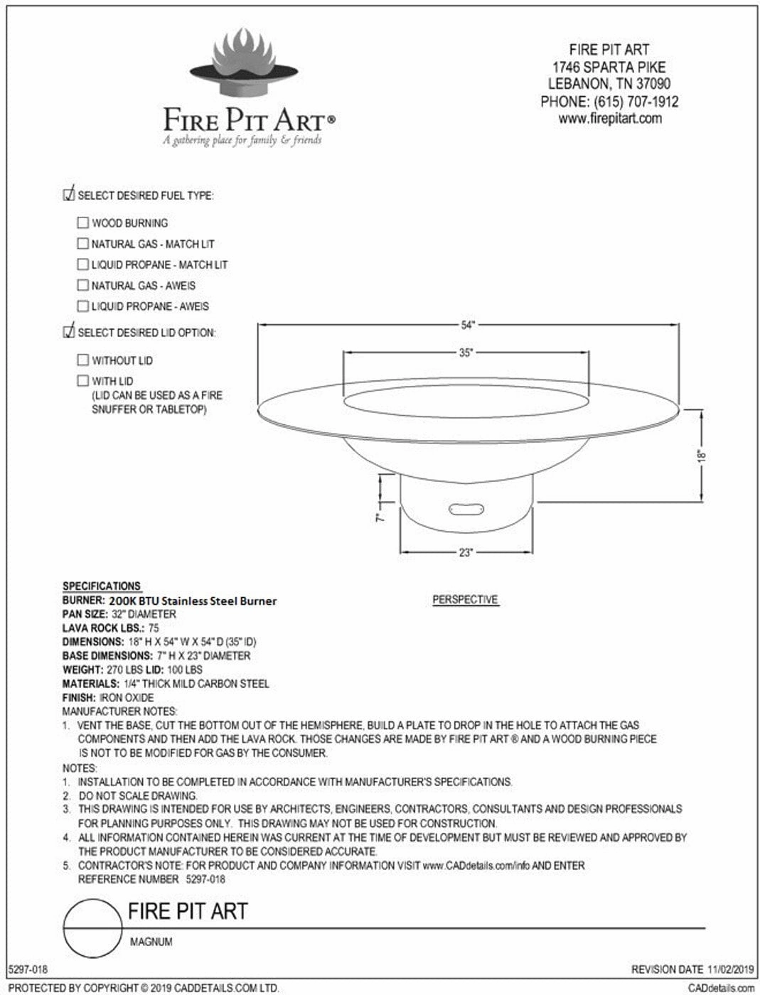 Fire Pit Art Magnum 54-inch Gas Fire Pit - MAG