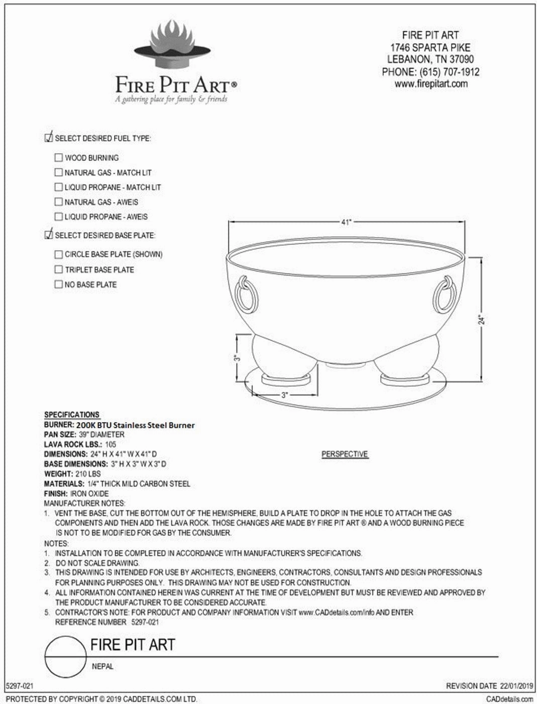 Fire Pit Art Nepal 41-inch Wood Burning Fire Pit - NP